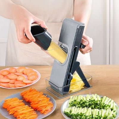 QYKIC Mandoline De Cuisine Manuelle 5 En 1 Multifonction - Trancheuse Légumes Acier Inoxydable Gris